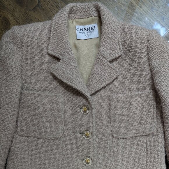 CHANEL Vintage Pale Pink Tweed Jacket Lucite CC Logo Buttons 1990s Women S M 4 6 - Picture 8 of 16